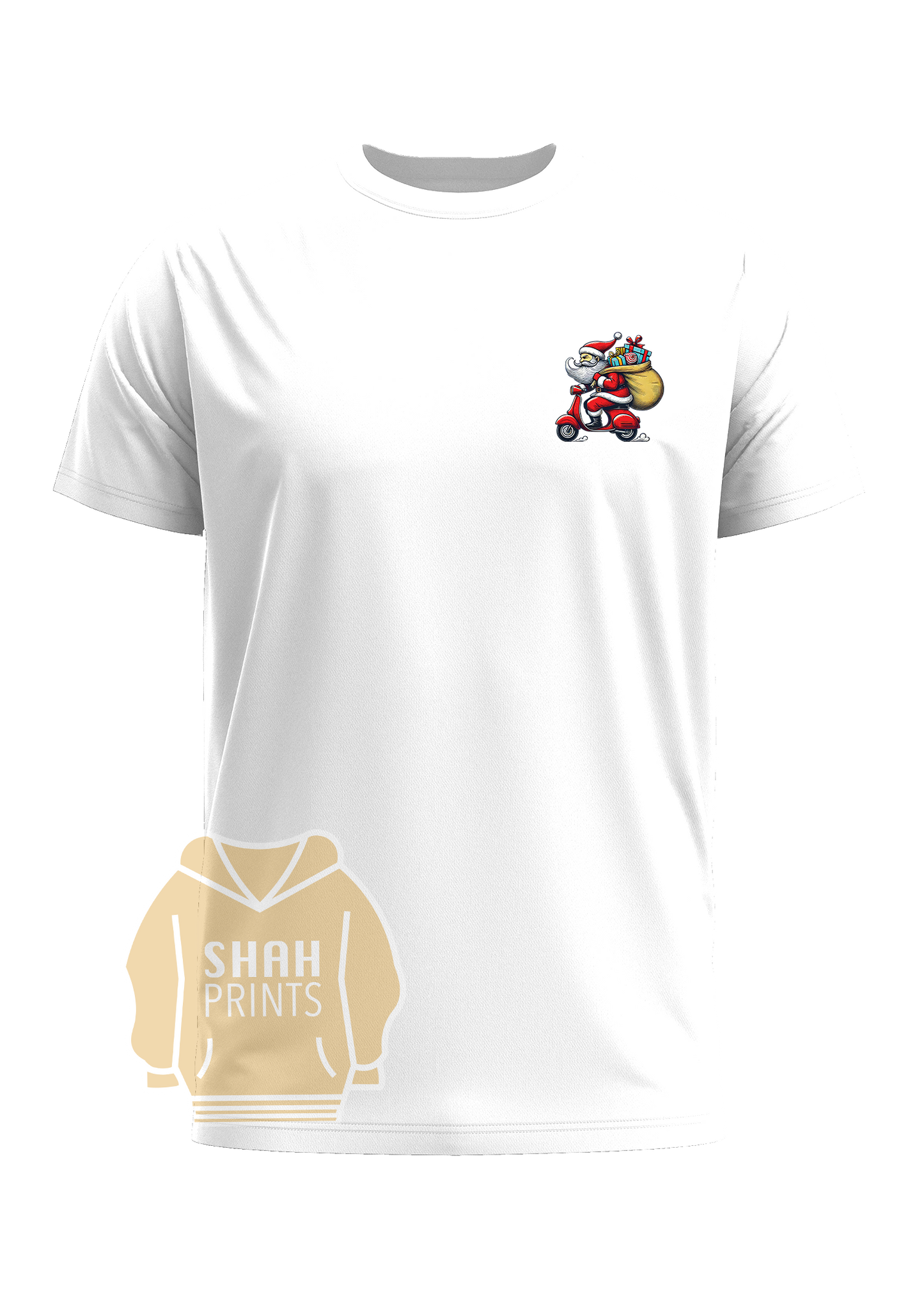 Santa on a Scooter Crew Neck T-Shirt