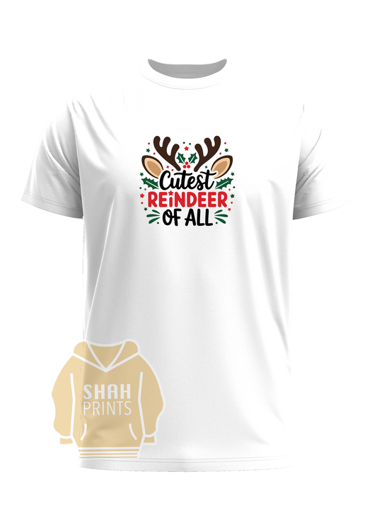 Cute Reindeer Short Sleeve Crew Neck T-Shirt