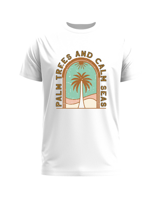 Palm Trees and Calm Seas Short Sleeve Crew Neck T-Shirt